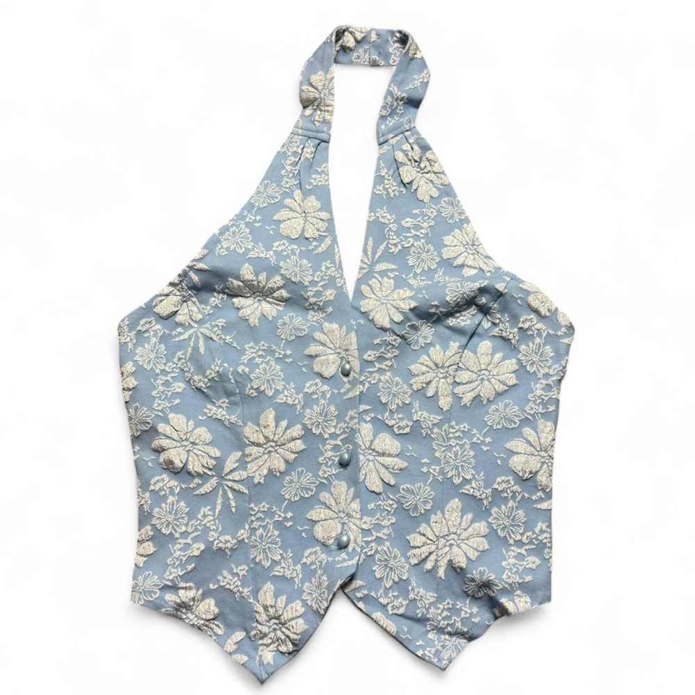 SHEIN Blue Floral Halter Neck Crop Top